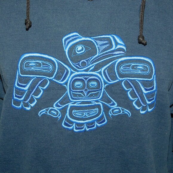 VTG Fuzzy Stonewash 1/4 Zip native embroidered oversized Sweatshirt XS unisex - Picture 6 of 12